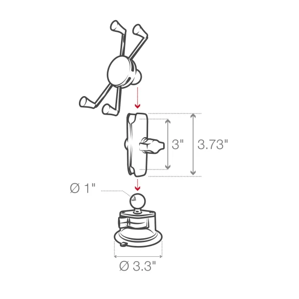 RAM Mounts X-Grip til store telefoner med Mellem Arm & Twist-Lock Sugekop i B-St�rrelse
