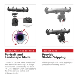 RAM Mounts Quick-Grip XL-telefonholder med lavprofils Tough-Claw