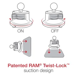 RAM Mounts Twist-Lock Sugekop Base med Drejbar Arm &amp; Solskrm