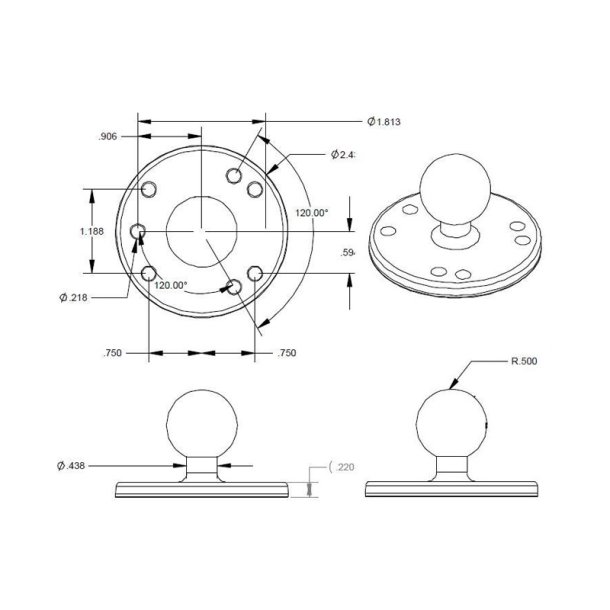 RAM Mounts B-kugle med rund monteringsbase i Krom