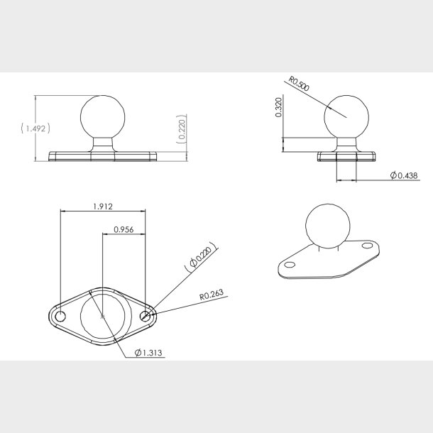 RAM Mounts B-strrelse med Diamantformet Base i Krom